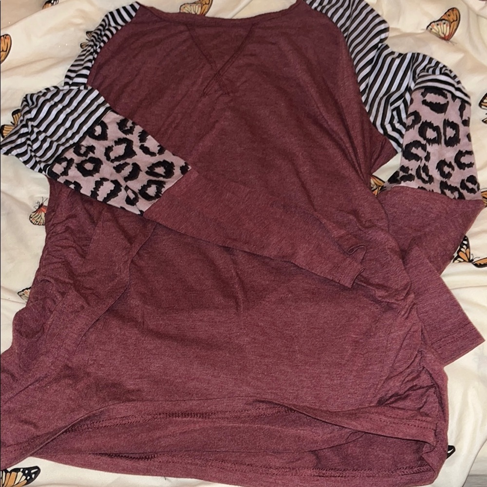 Women's maternity Burgundy Top with Patterned Sleeves